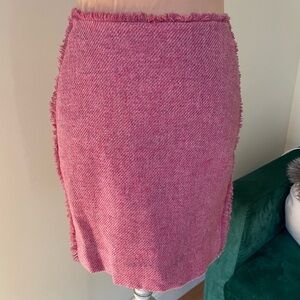 Kiltie 100% Wool Pink Tweed Fringe Detail Mini Pencil Skirt EUC Size US 4 IT 40